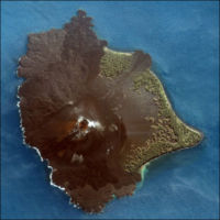 Anak Krakatau, June 2005. Fresh lava flows are clearly visible.